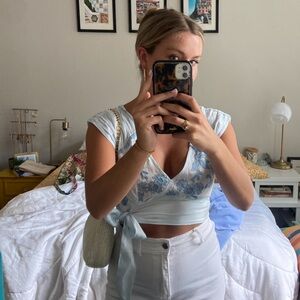 Free People Baby Blue Silk Crop Top